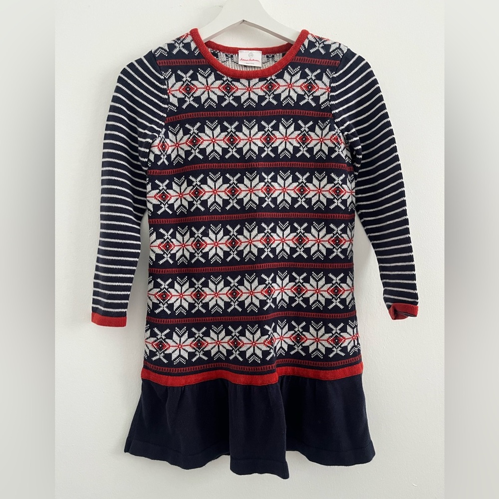Hanna Andersson girls size 130 fair isle sweater dress navy rust size 8 Holiday